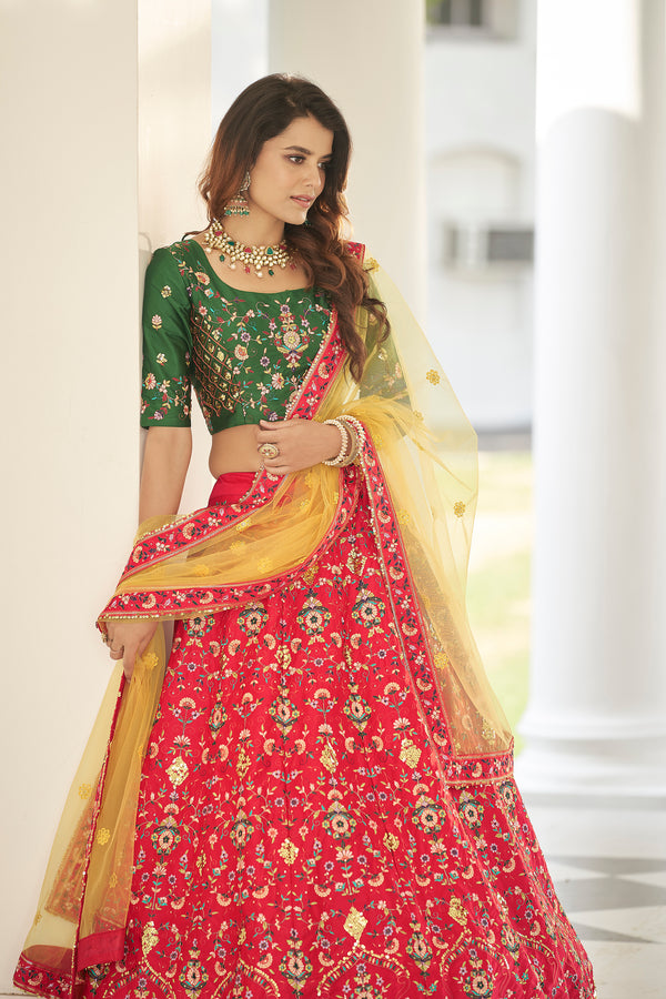 Unique Red Sequins Embroidered Silk Festive Lehenga Choli ClothsVilla