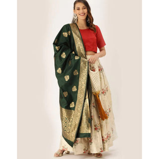 Floral Design Off White Lehenga With Banarasi Silk Dupatta ClothsVilla