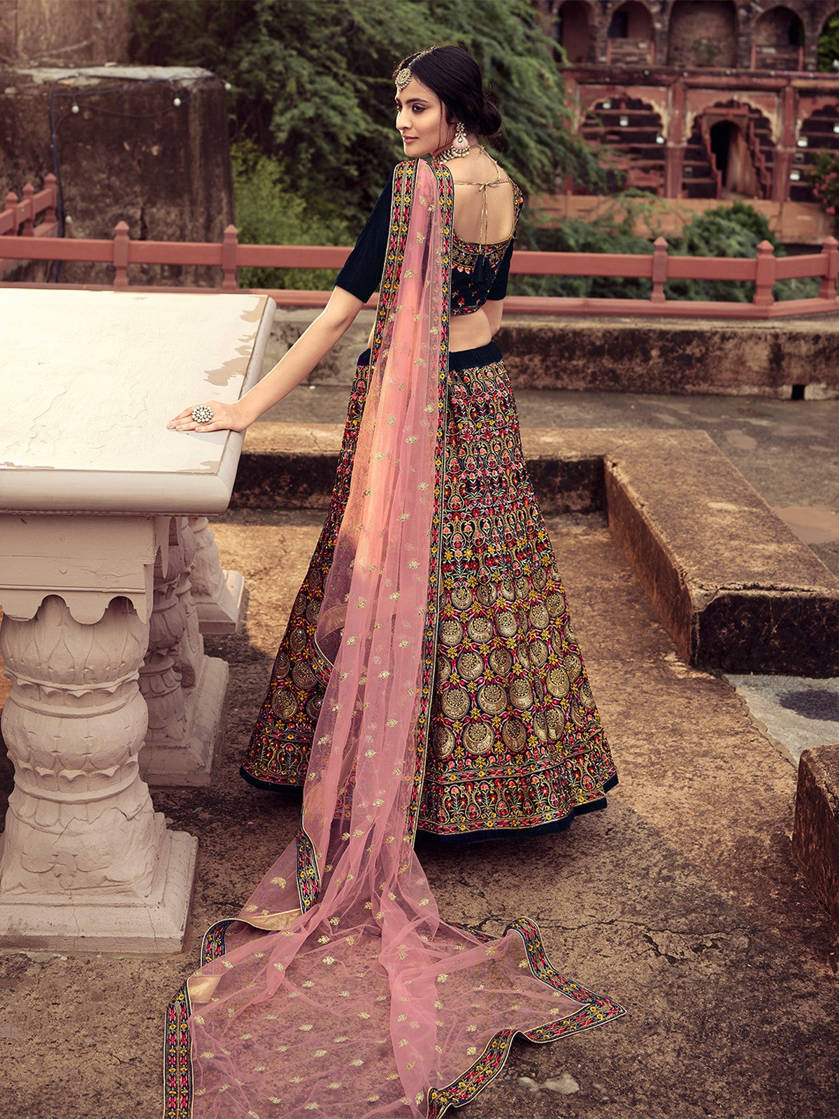 Navy Blue Thread With Mutli Sequins Work Semi Stitched Lehenga With  Unstitched Blouse Clothsvilla