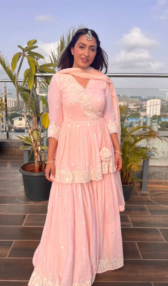 Fancy Light Peach Mirror Work Sharara Suit Clothsvilla