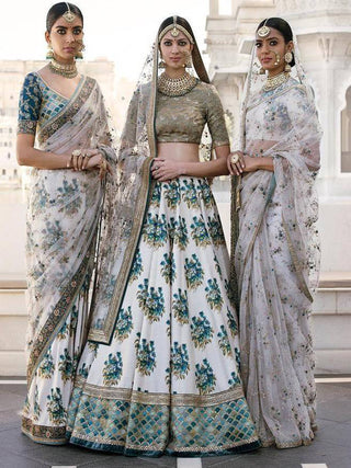 Botanical Flower Butta Printed Lehenga with Heavily Embroidered Blouse ClothsVilla