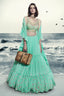 Blue Georgette Ruffle Lehenga Choli For Indian Festivals & Weddings - Thread Embroidery Work, Handwork Work Clothsvilla