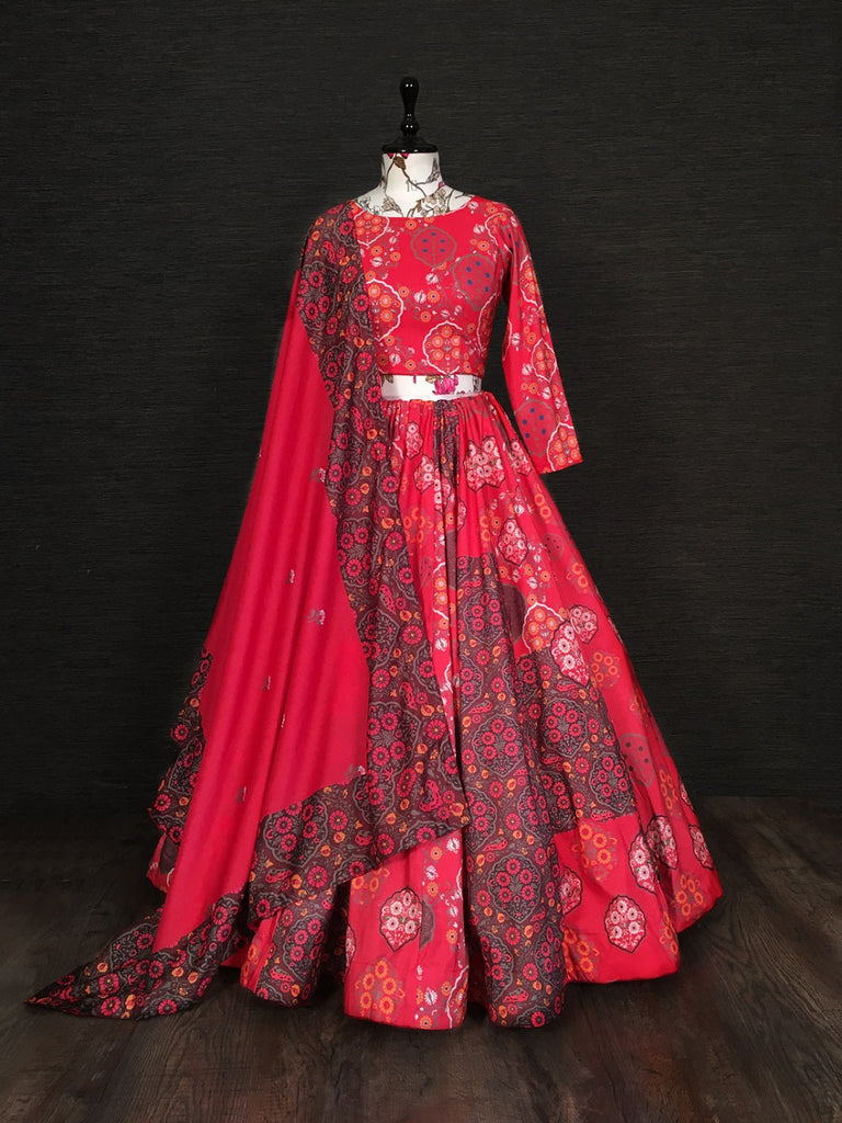 Red Color Vaishali Silk Lehengha Choli With Muslin Silk Dupatta Clothsvilla