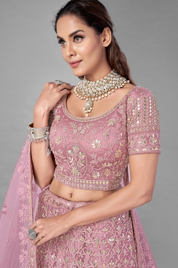 Net Fabric Pink Color Designer 3 Piece Lehenga Choli Clothsvilla