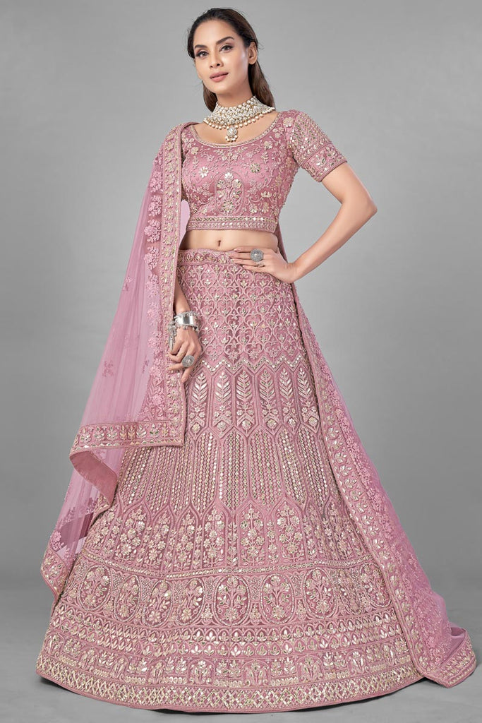 Net Fabric Pink Color Designer 3 Piece Lehenga Choli Clothsvilla