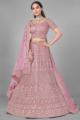 Net Fabric Pink Color Designer 3 Piece Lehenga Choli Clothsvilla