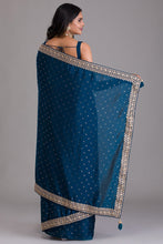 Load image into Gallery viewer, Teal Color Art Silk Fabric Glamorous Saree With Sequins Work Clothsvilla