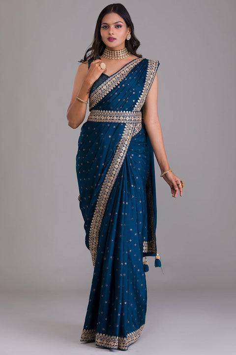 Teal Color Art Silk Fabric Glamorous Saree With Sequins Work Clothsvilla Main image