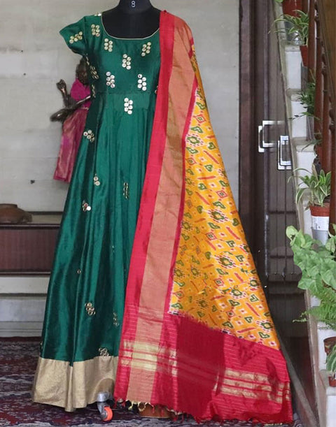 Adorable Mirror Embroidered Anarkali Gown with Silk Dupatta ClothsVilla Main image