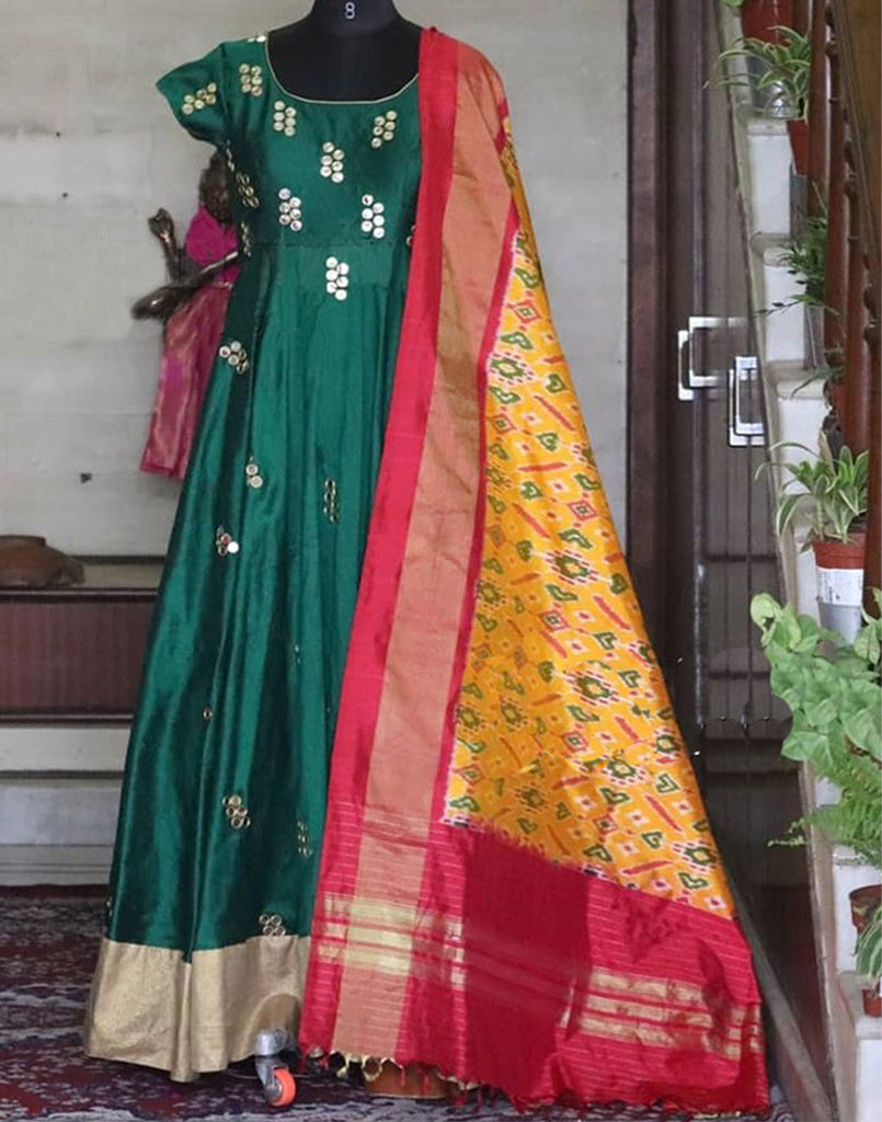 Adorable Mirror Embroidered Anarkali Gown with Silk Dupatta ClothsVilla