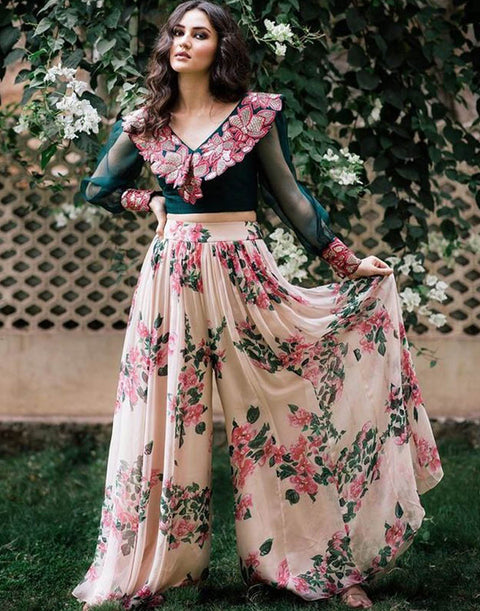 Adorable Designer Wear Digital Printed Palazzo Along with Unique Embroidered Blouse ClothsVilla Main image