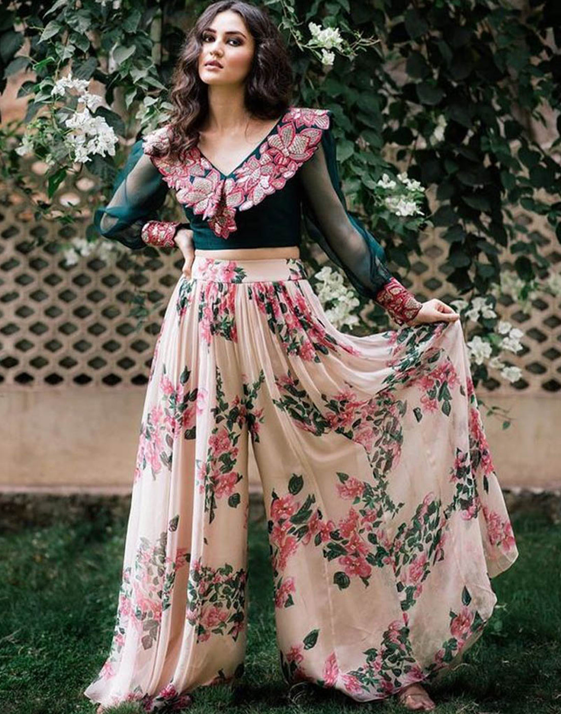 Adorable Designer Wear Digital Printed Palazzo Along with Unique Embroidered Blouse ClothsVilla