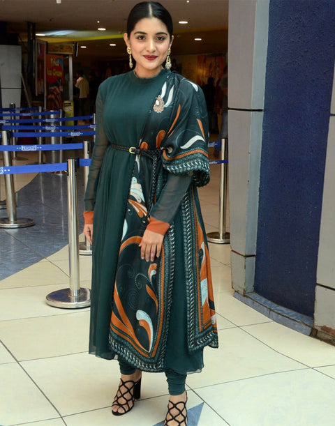 Magnetic Green Colored Partywear Stitched Faux Georgette Churidar Suit ClothsVilla Main image