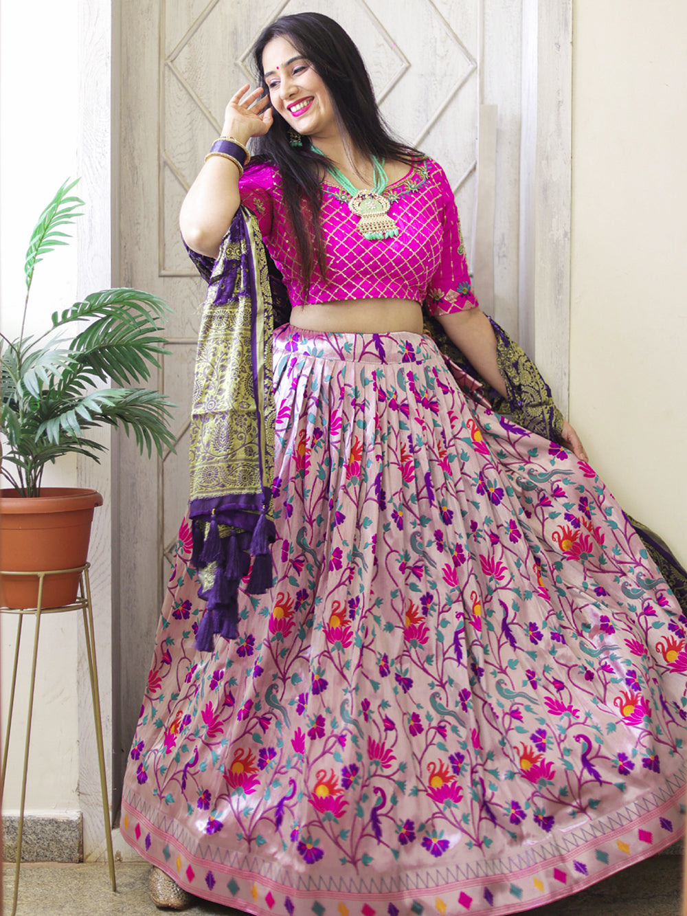 Purple Color Weaving Zari Work Jacquard Paithani Lehenga Choli Set Clothsvilla