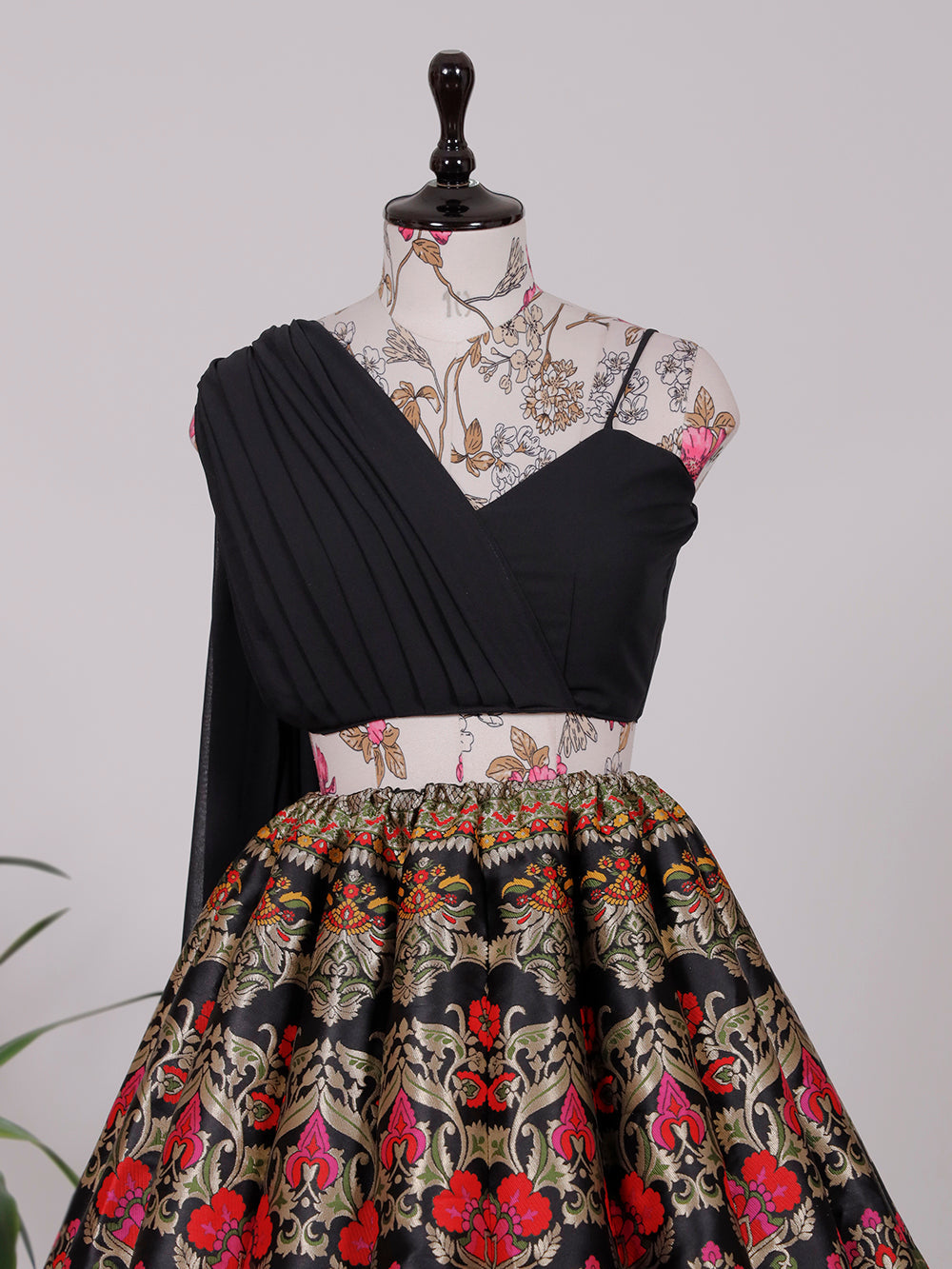 Black Color Weaving Zari Work Banarasi Silk Co-ord Set Lehenga With Georgette Choli Clothsvilla