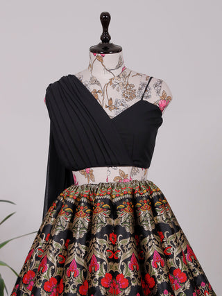 Black Color Weaving Zari Work Banarasi Silk Co-ord Set Lehenga With Georgette Choli Clothsvilla