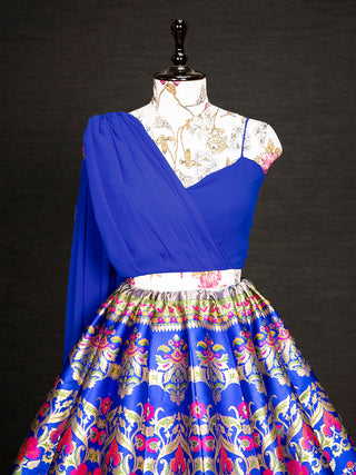 Royal Blue Color Weaving Zari Work Banarasi Silk Co-ord Set Lehenga With Georgette Choli Clothsvilla
