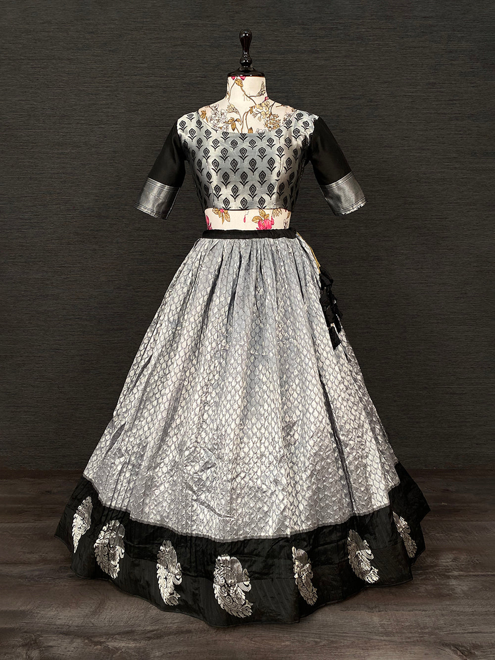Black Color Weaving Zari Work Jacquard Silk Lehenga Choli With Net Dupatta Secondary image