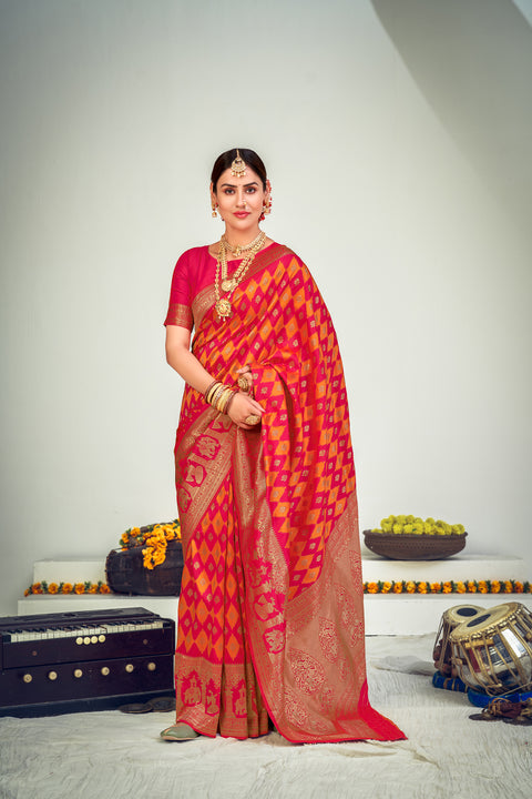 Weaving Work Puja Wear Designer Saree In Pink Color Art Silk Fabric ClothsVilla Main image