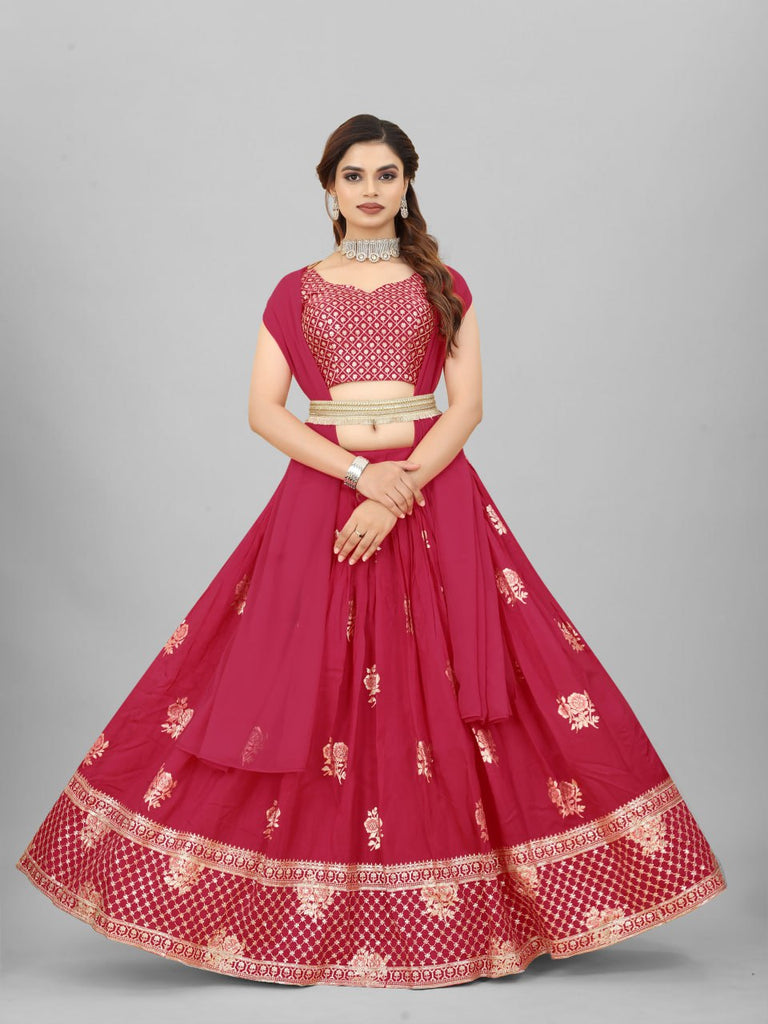 Wedding-ready Maroon Cotton Lehenga Choli Ensemble Clothsvilla