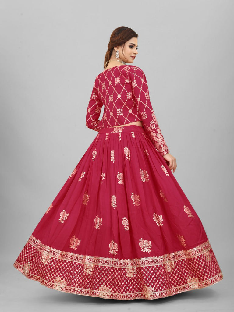 Wedding-ready Maroon Cotton Lehenga Choli Ensemble Clothsvilla