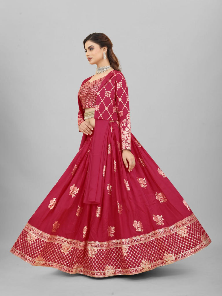 Wedding-ready Maroon Cotton Lehenga Choli Ensemble Clothsvilla