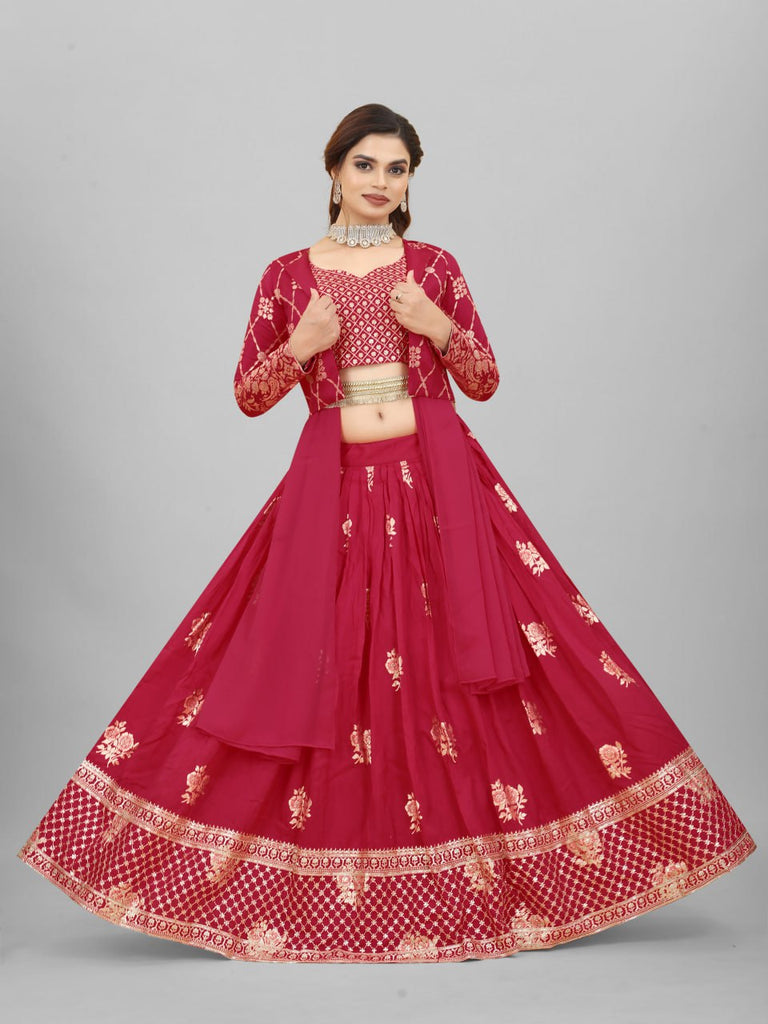 Wedding-ready Maroon Cotton Lehenga Choli Ensemble Clothsvilla