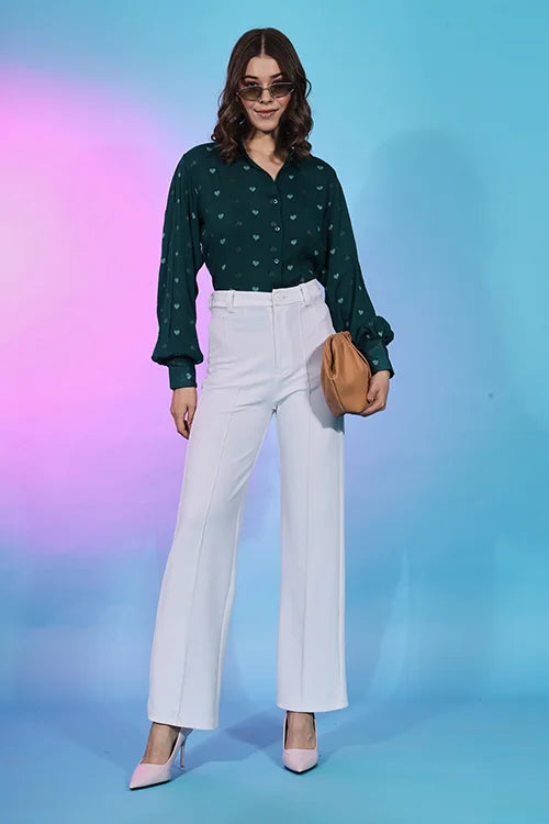 Western Style Green Viscose Rayon Self Design Collar Pattern Top ClothsVilla.com