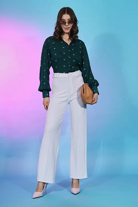 Western Style Green Viscose Rayon Self Design Collar Pattern Top ClothsVilla.com Main image