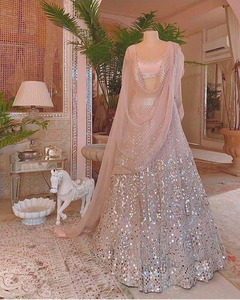 Heavy Lehenga Choli in Organza Silk Light Peach Color for Wedding ClothsVilla Main image