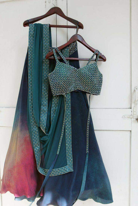 Lehenga Choli in Blue Color with Printed Silk and Satin Blouse ClothsVilla Main image