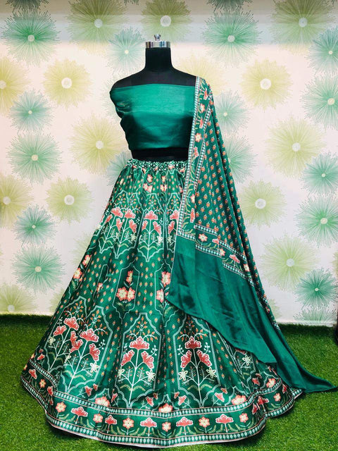Lehenga Choli in Green Color with Printed Silk and Blouse ClothsVilla Main image