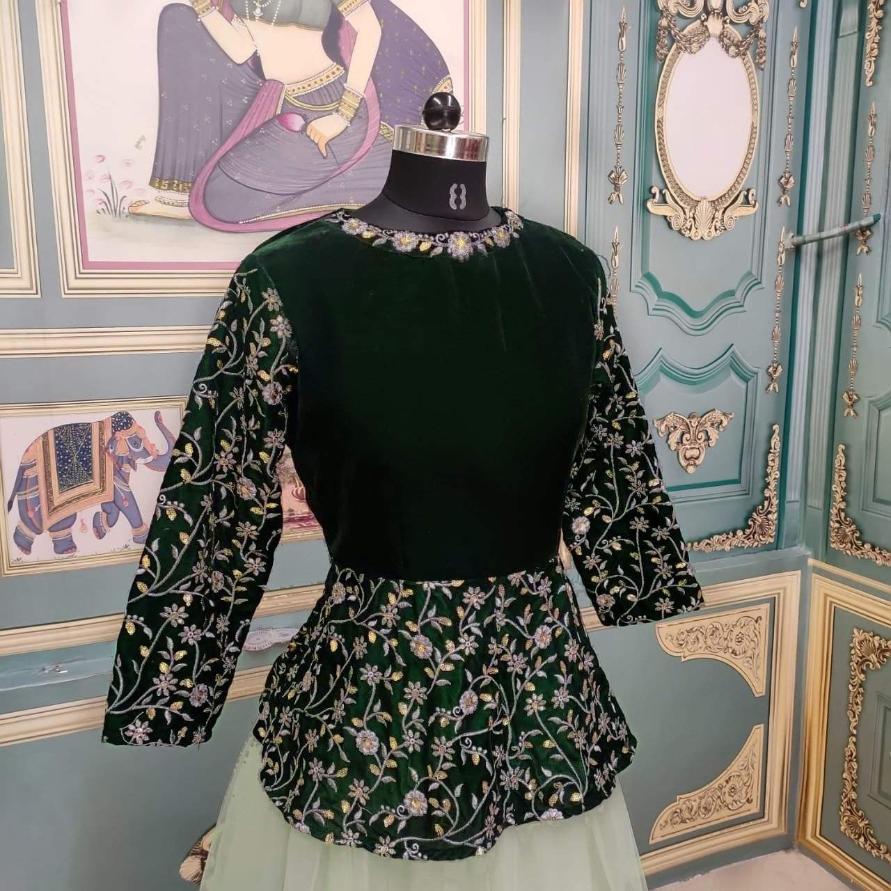 Pale Green Net Skirt with Green Peplum Top ClothsVilla