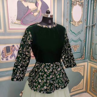 Pale Green Net Skirt with Green Peplum Top ClothsVilla