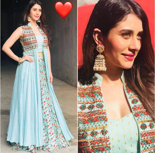 Lehenga Choli in Sky Blue Color with Digital Print ClothsVilla