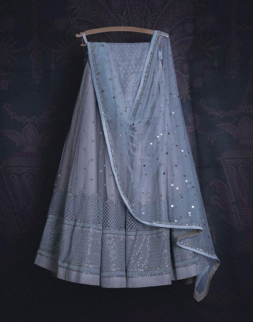 Lehenga Choli in Soft Net Fabrics with Resham Work and Grey Color ClothsVilla