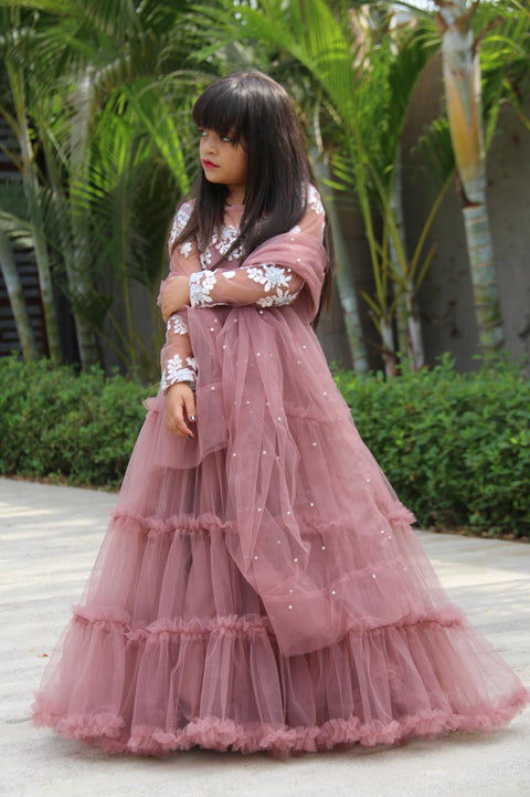 Admiring Peach Color Kids Ruffle Style Gown Clothsvilla Main image