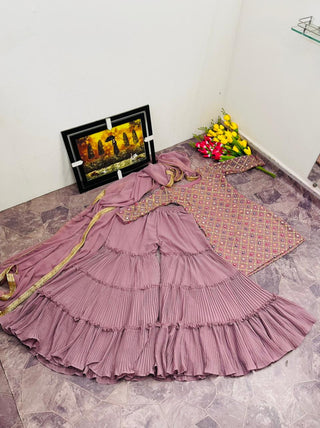 Designer Foil Mirror Work Peach Color Sharara Suit