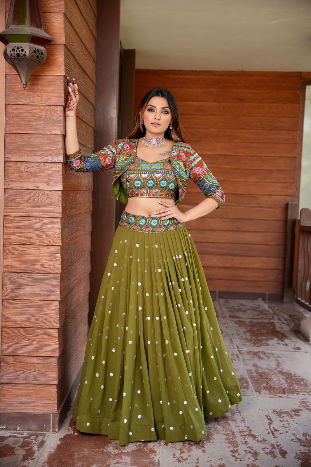 Mehndi Ceremony Wear Sequence Work Lehenga With Jacket Main image