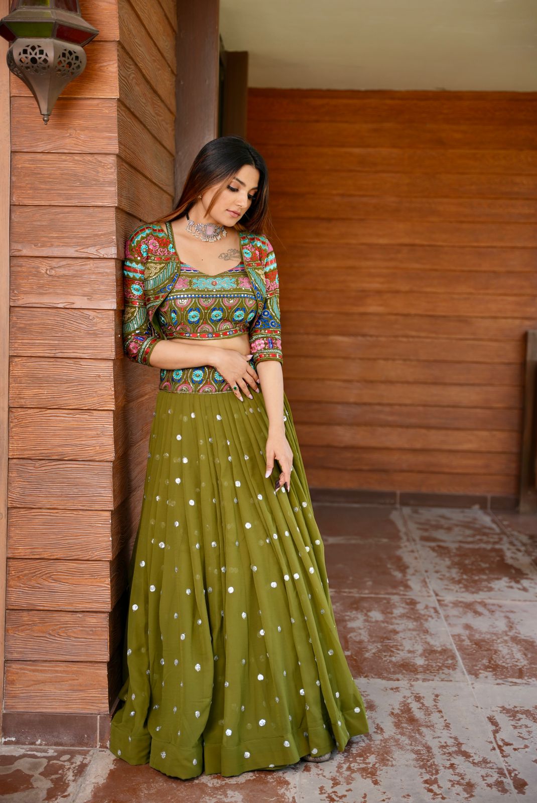 Mehndi Ceremony Wear Sequence Work Lehenga With Jacket Secondary image