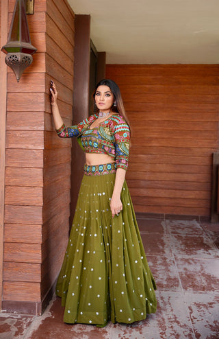 Mehndi Ceremony Wear Sequence Work Lehenga With Jacket
