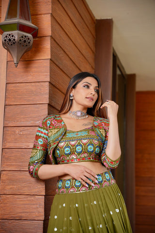 Mehndi Ceremony Wear Sequence Work Lehenga With Jacket