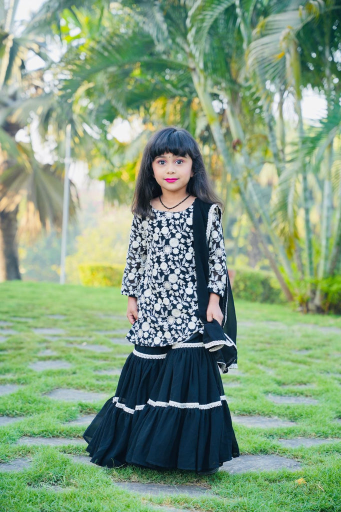 Designer Pretty Black Color Embroidery Sequin Kids Wear Sharara Suit