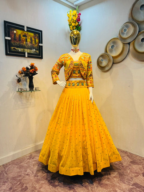 Flattering Yellow Color Sequence Work Function Lehenga Choli Main image