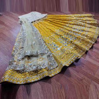 Mustard Yellow Lehenga Choli with Real Mirror Work ClothsVilla