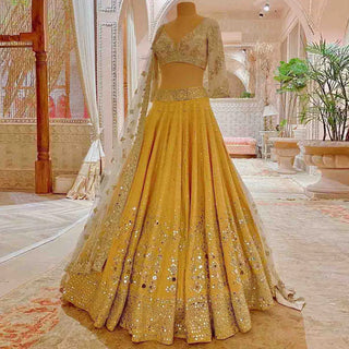Mustard Yellow Lehenga Choli with Real Mirror Work ClothsVilla