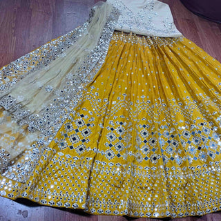 Mustard Yellow Lehenga Choli with Real Mirror Work ClothsVilla