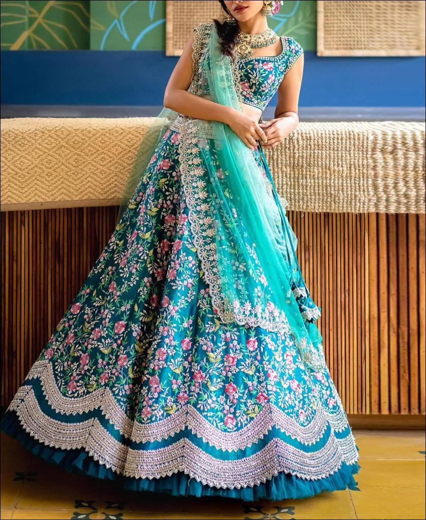 Light blue silk Lehenga Choli with Heavy Embroidery work ClothsVilla