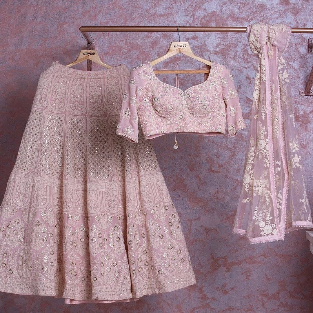 Baby Pink Georgette Lehenga Choli with heavy Lucknowi Work ClothsVilla