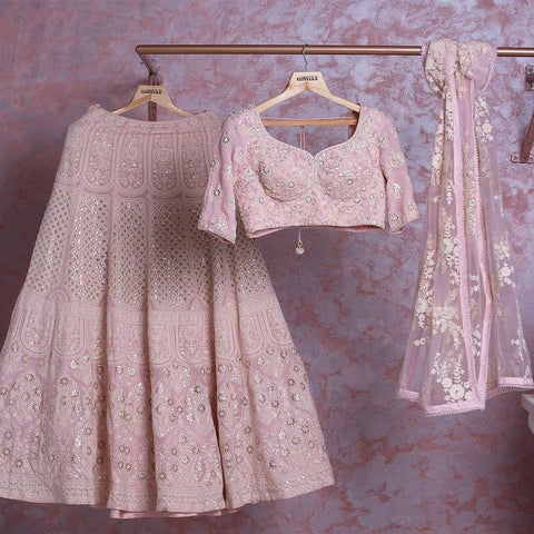 Baby Pink Georgette Lehenga Choli with heavy Lucknowi Work ClothsVilla Main image
